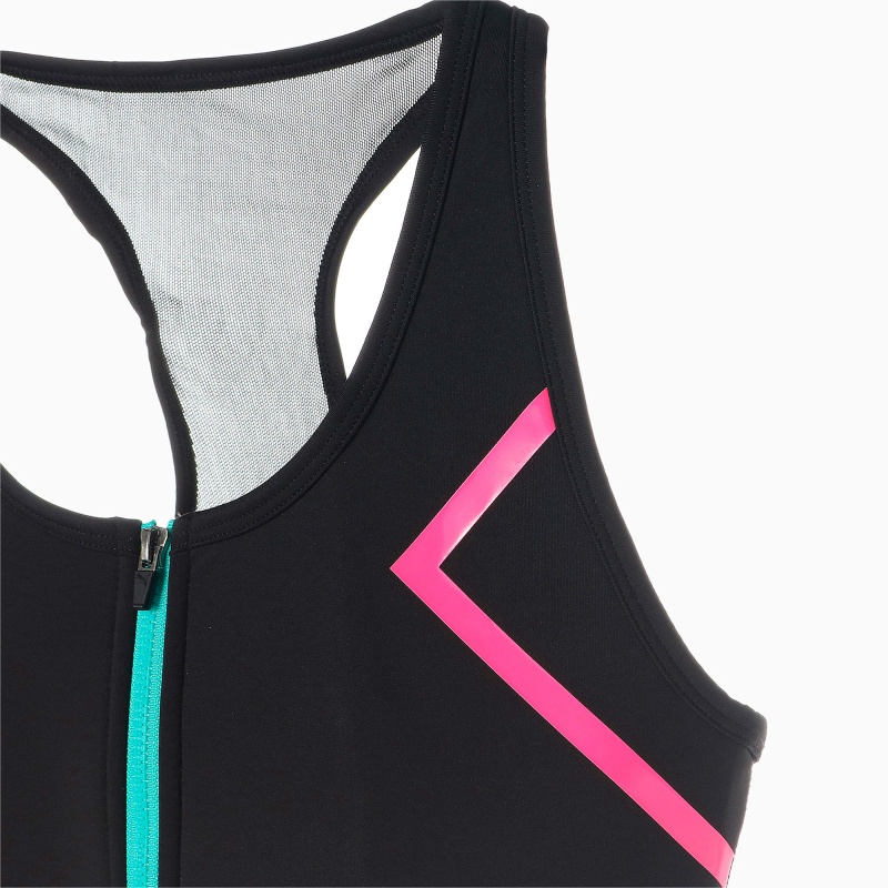 Sujetador Deportivo Puma PUMA x BARBELLS FOR BOOBS Zip Front Entrenamiento Negros | 63521PZRY