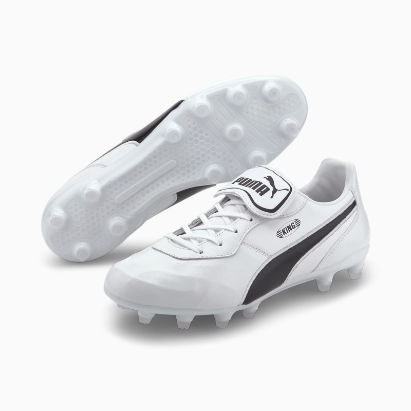 Tacos de Futbol Puma King Top FG Blancos Negros Blancos | 52948FAND
