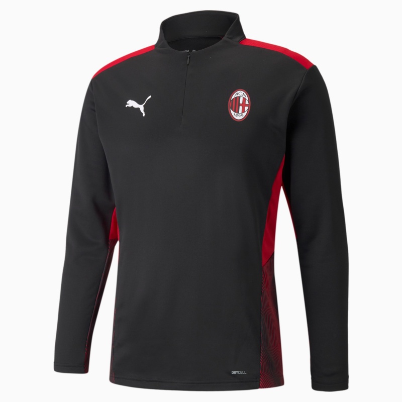 Tee Puma AC Milan Entrenamiento Quarter-Zip Soccer Negros Rojos | 90647ZNKT