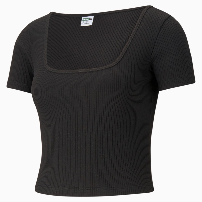 Tee Puma Classics Acanalado Fitted Negros | 05647SCYT