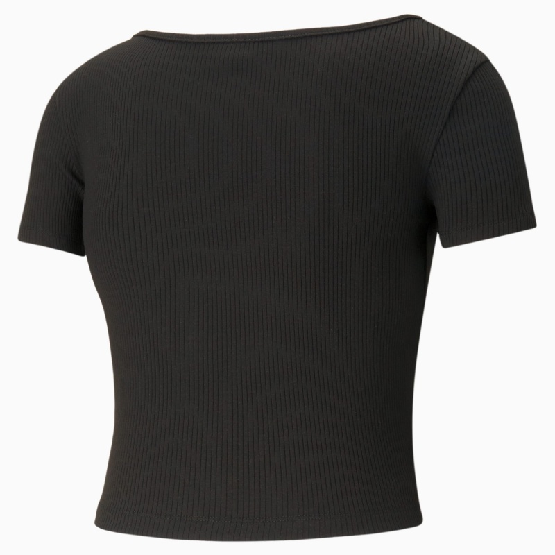 Tee Puma Classics Acanalado Fitted Negros | 05647SCYT