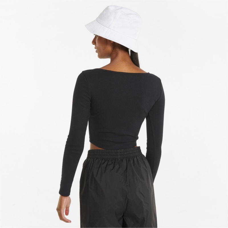 Tee Puma Classics Acanalado Long Sleeve Negros | 36025UFDY