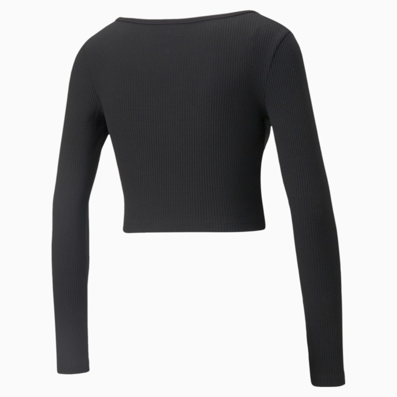 Tee Puma Classics Acanalado Long Sleeve Negros | 36025UFDY