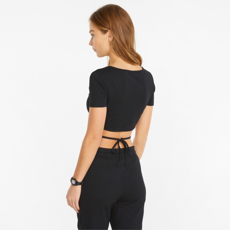 Tee Puma Classics Acanalado Negros | 89105VNAQ