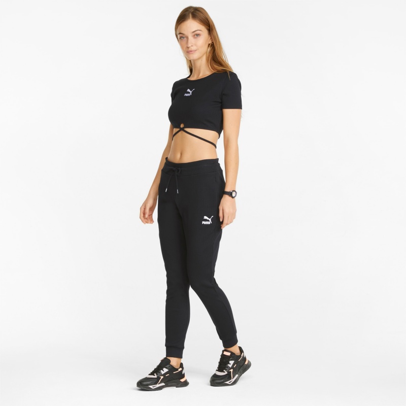 Tee Puma Classics Acanalado Negros | 89105VNAQ