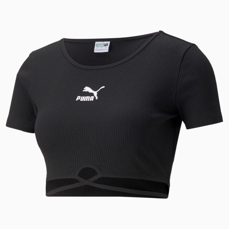 Tee Puma Classics Acanalado Negros | 89105VNAQ