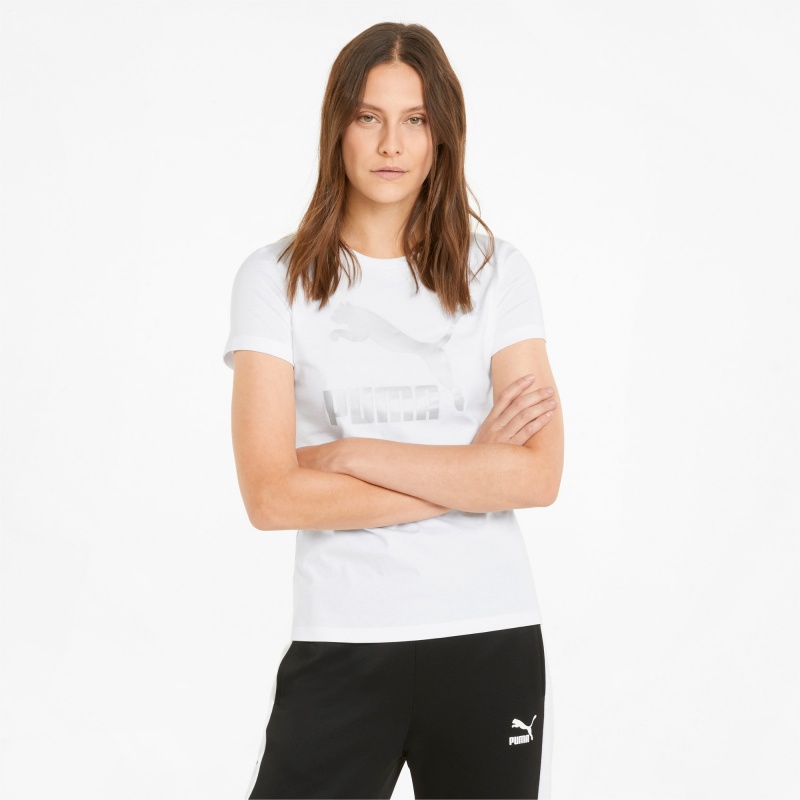 Tee Puma Classics Logo Blancos Plateados | 69124ZXNB