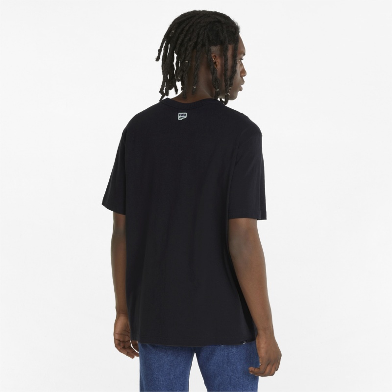 Tee Puma Downtown Estampados Crew Neck Negros | 69073PKHY