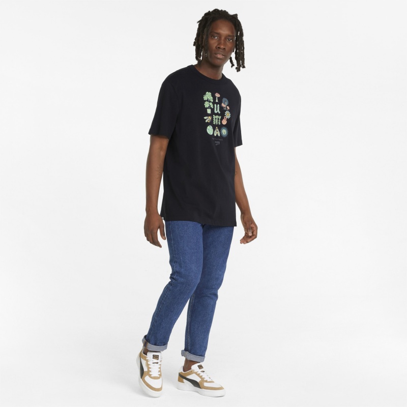 Tee Puma Downtown Estampados Crew Neck Negros | 69073PKHY