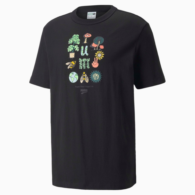 Tee Puma Downtown Estampados Crew Neck Negros | 69073PKHY
