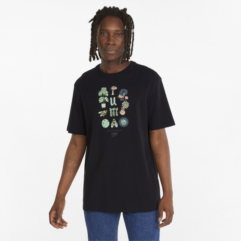Tee Puma Downtown Estampados Crew Neck Negros | 69073PKHY