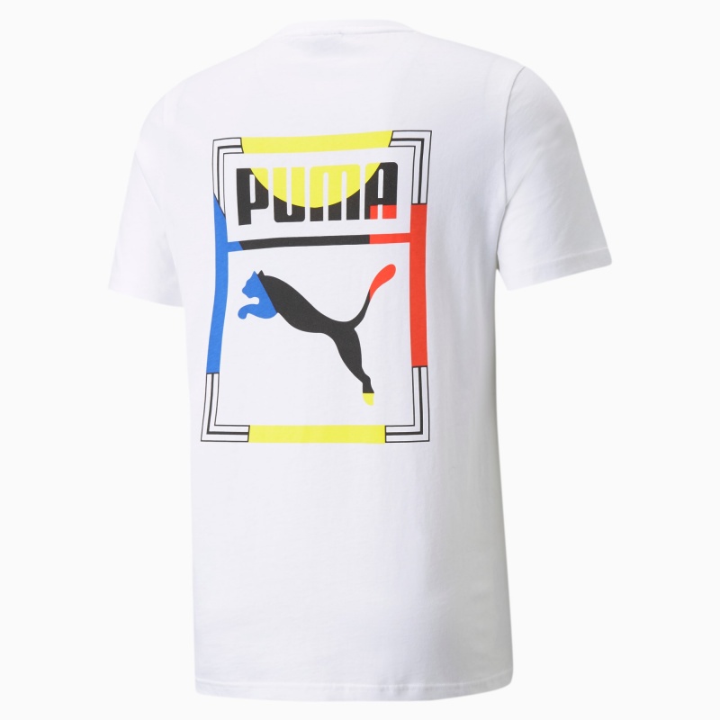 Tee Puma Estampados Box Logo Play Blancos | 72368ZSMV
