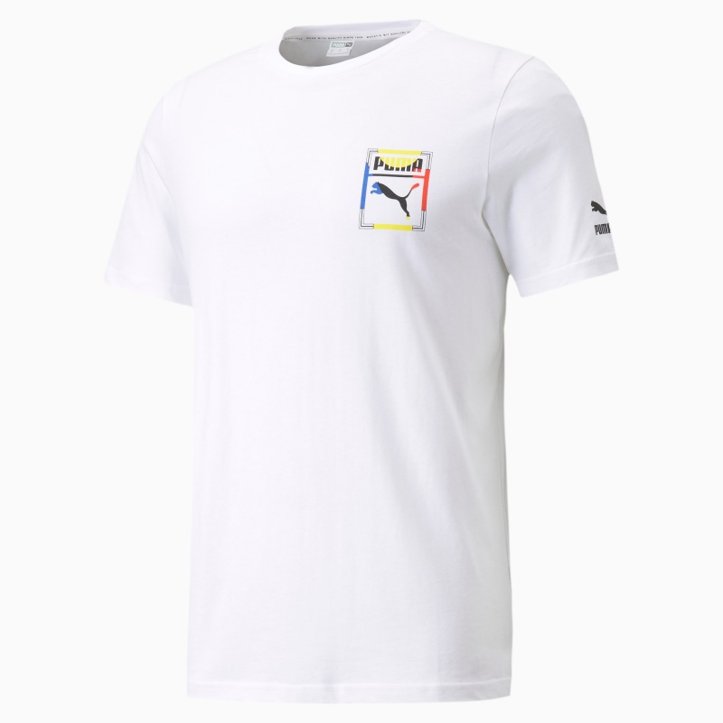 Tee Puma Estampados Box Logo Play Blancos | 72368ZSMV