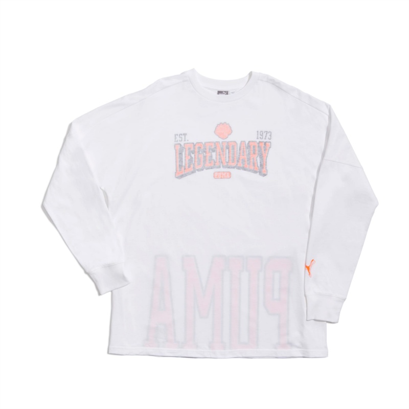 Tee Puma High Court Justice Long Sleeve Basketball Blancos | 47890SWDO