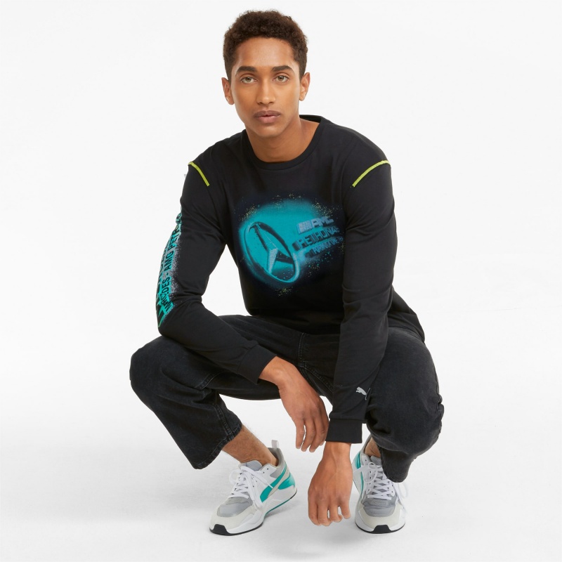 Tee Puma Mercedes F1 Calle Estampados Long Sleeve Negros | 03584CPAF