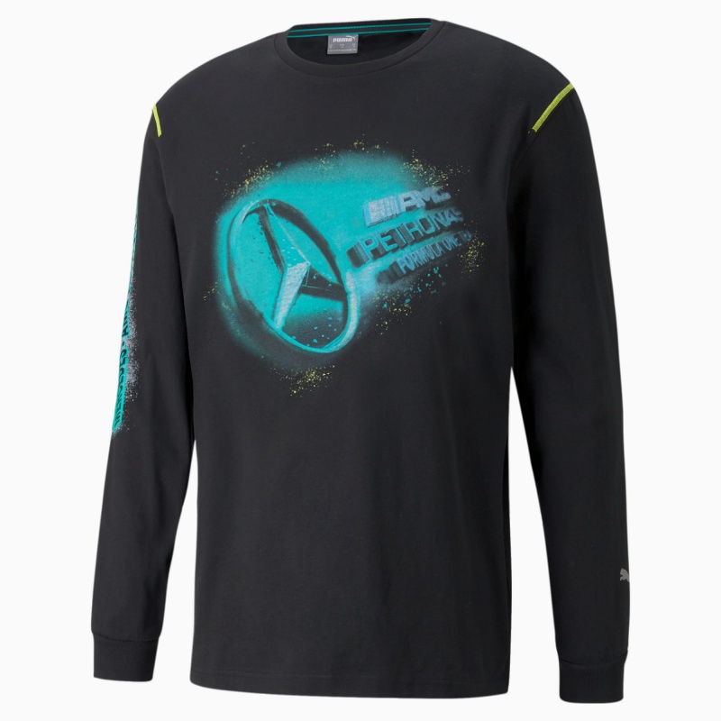 Tee Puma Mercedes F1 Calle Estampados Long Sleeve Negros | 03584CPAF