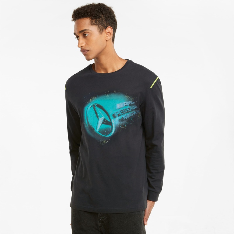 Tee Puma Mercedes F1 Calle Estampados Long Sleeve Negros | 03584CPAF