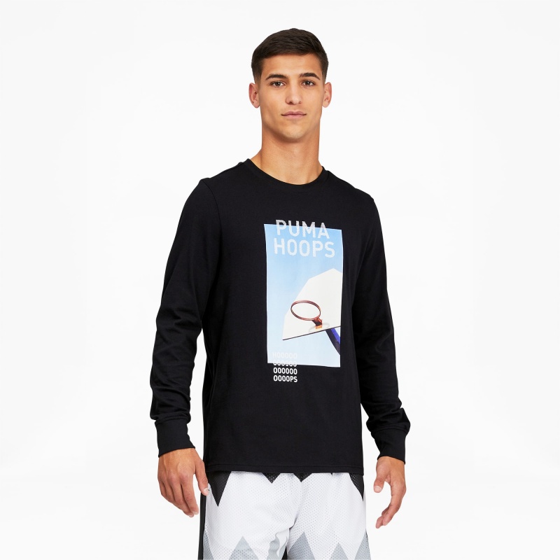 Tee Puma Timeout Long Sleeve Basketball Negros | 05961JUQE