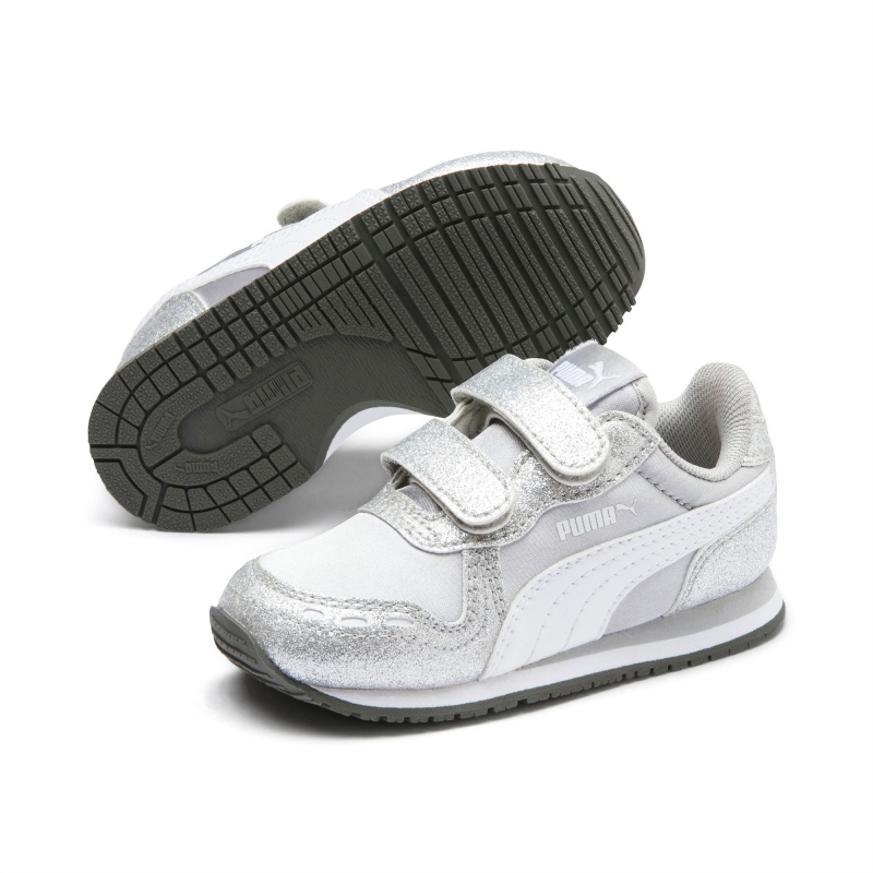Tenis Puma Cabana Racer Glitz Ac Inf Plateados Blancos | 63281VLFI