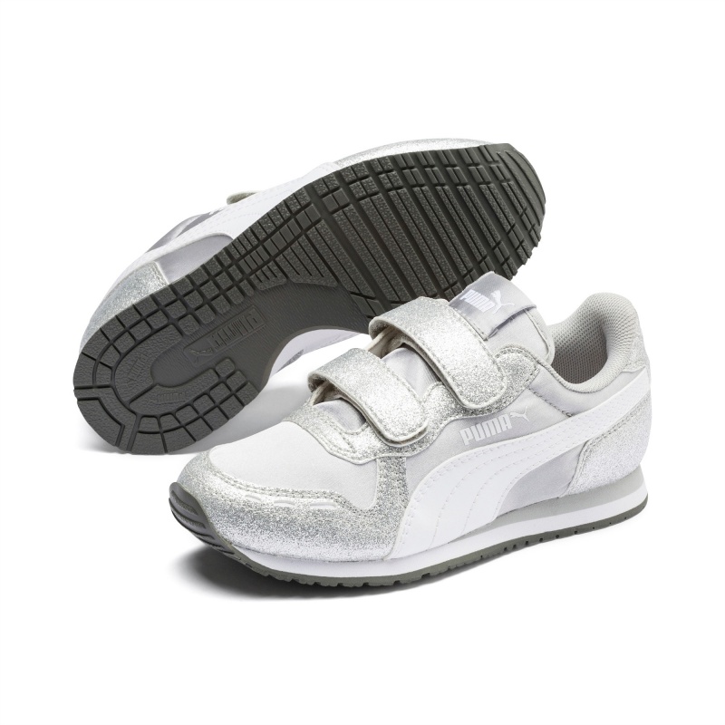 Tenis Puma Cabana Racer Glitz Ac Ps Plateados Blancos | 21438TXPV