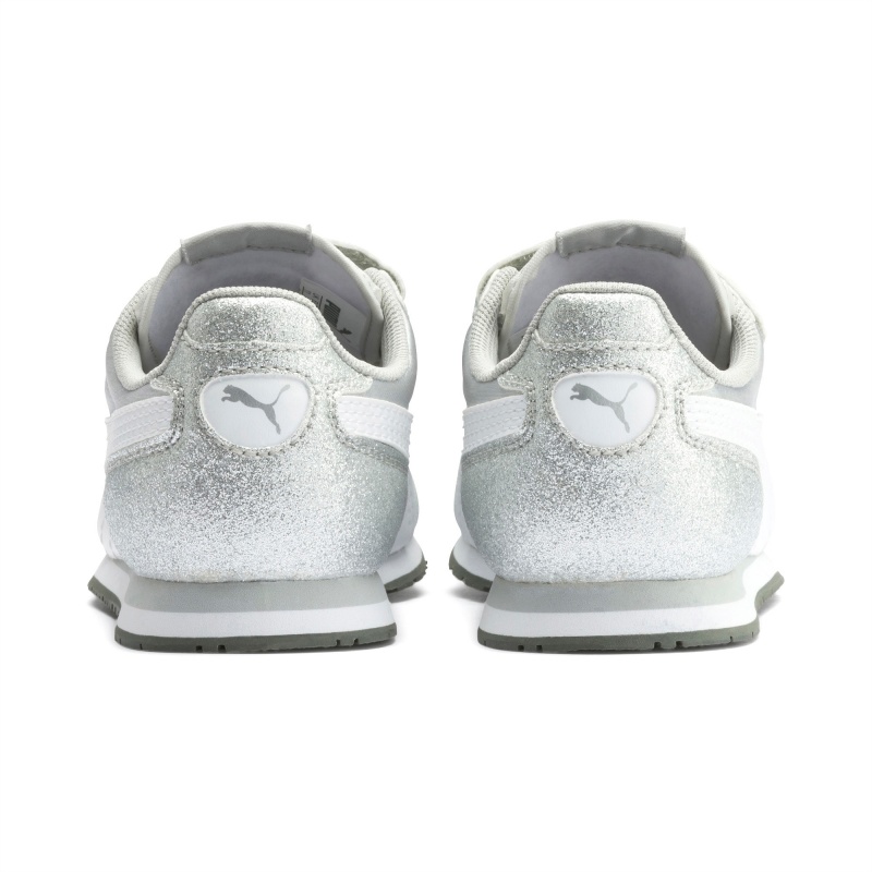 Tenis Puma Cabana Racer Glitz Ac Ps Plateados Blancos | 21438TXPV