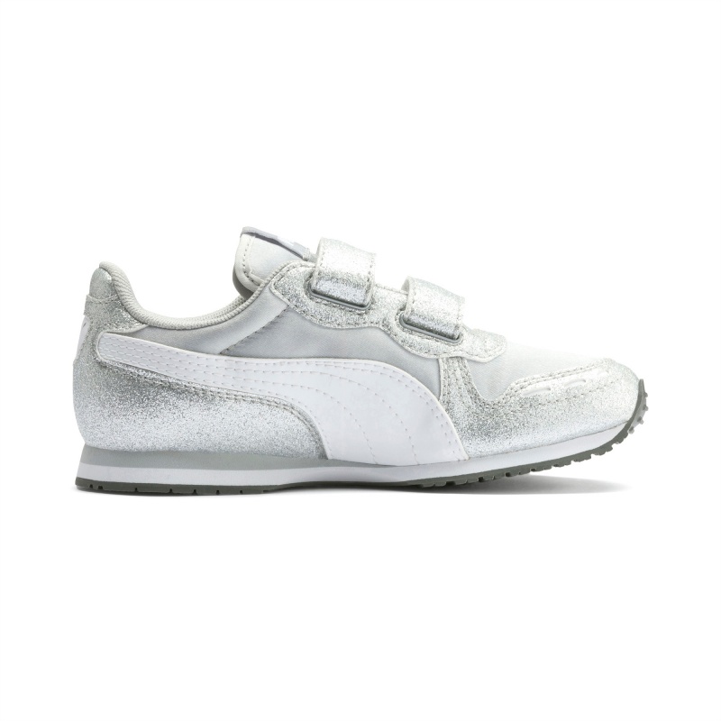 Tenis Puma Cabana Racer Glitz Ac Ps Plateados Blancos | 21438TXPV