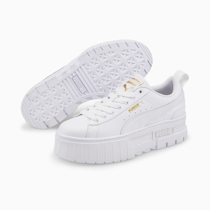 Tenis Puma Mayze Cuero Jr Blancos Dorados | 82453VAZD
