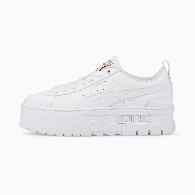 Tenis Puma Mayze Cuero Jr Blancos Dorados | 82453VAZD