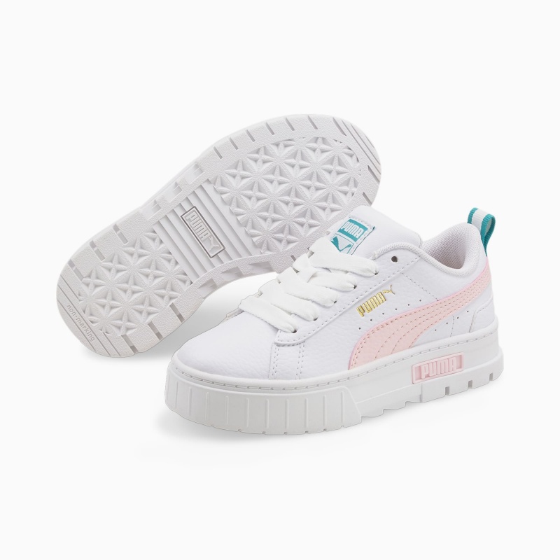 Tenis Puma Mayze Cuero Little Blancos Rosas | 25847IMWP