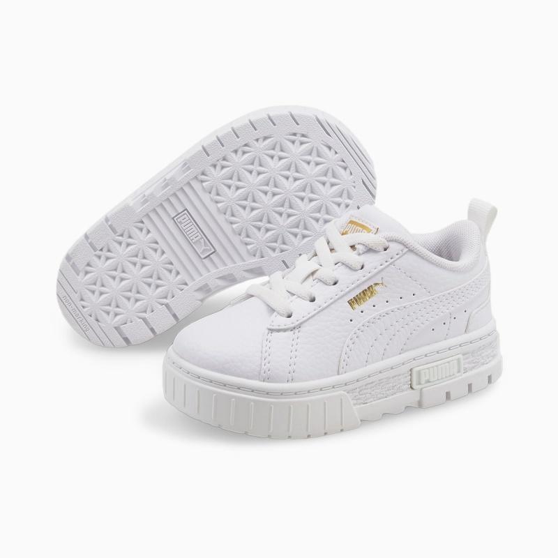 Tenis Puma Mayze Cuero Toddler Blancos Dorados | 74358ECOS
