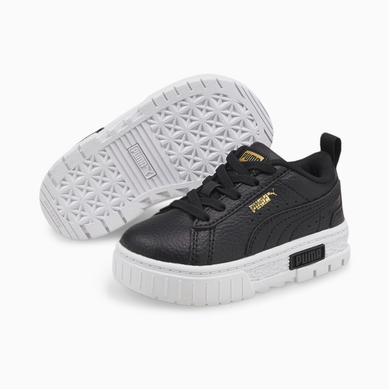 Tenis Puma Mayze Cuero Toddler Negros Dorados | 97241CKSB