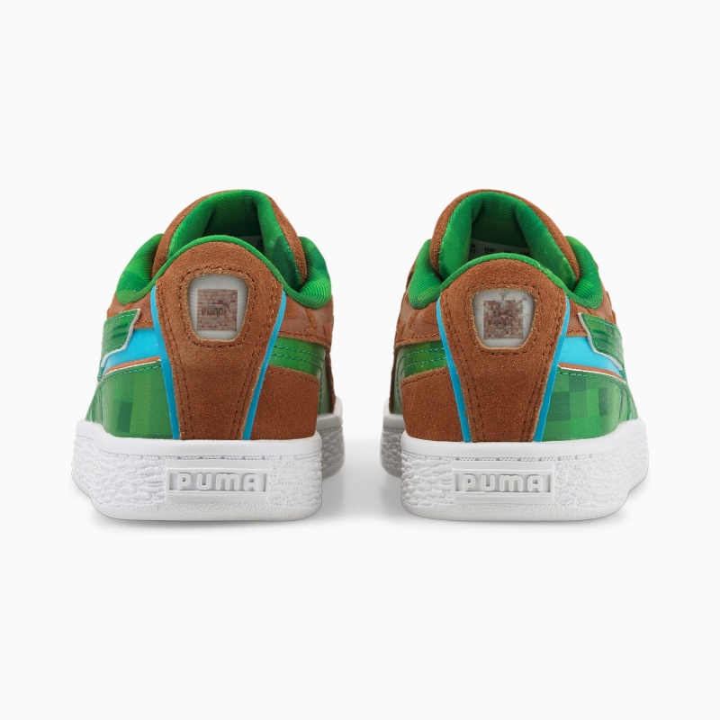 Tenis Puma PUMA x MINECRAFT Suede Little Marrom Verdes | 70259AJMF