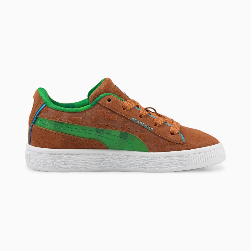 Tenis Puma PUMA x MINECRAFT Suede Little Marrom Verdes | 70259AJMF
