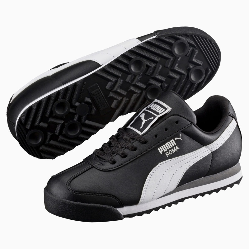Tenis Puma Roma Basic Little Negros Blancos Plateados | 19872TSEZ