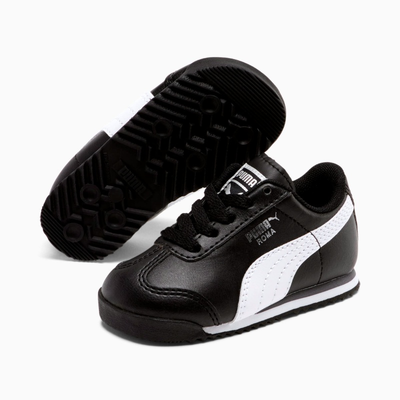 Tenis Puma Roma Basic Toddler Negros Blancos Plateados | 75632OYRS