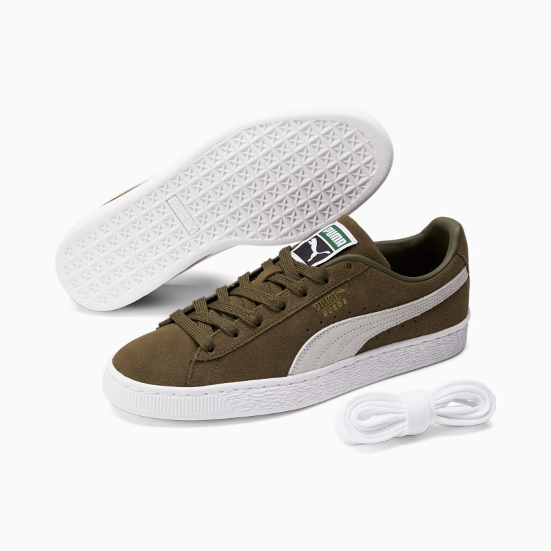 Tenis Puma Suede Classic XXI Verde Oliva Oscuro Blancos Dorados | 97156UYPD