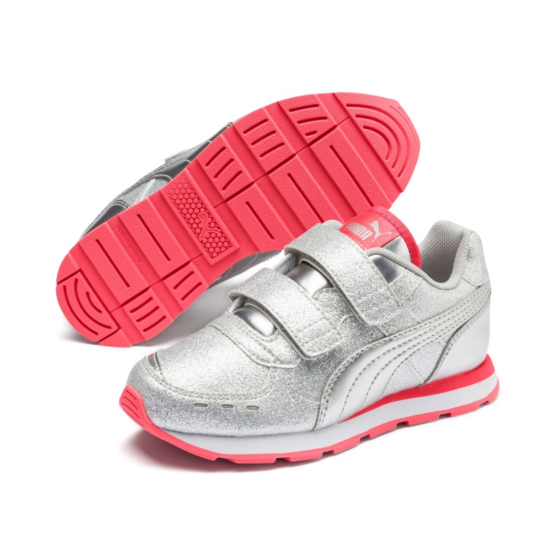 Tenis Puma Vista Glitz Little Plateados Coral Blancos | 95341RAHS