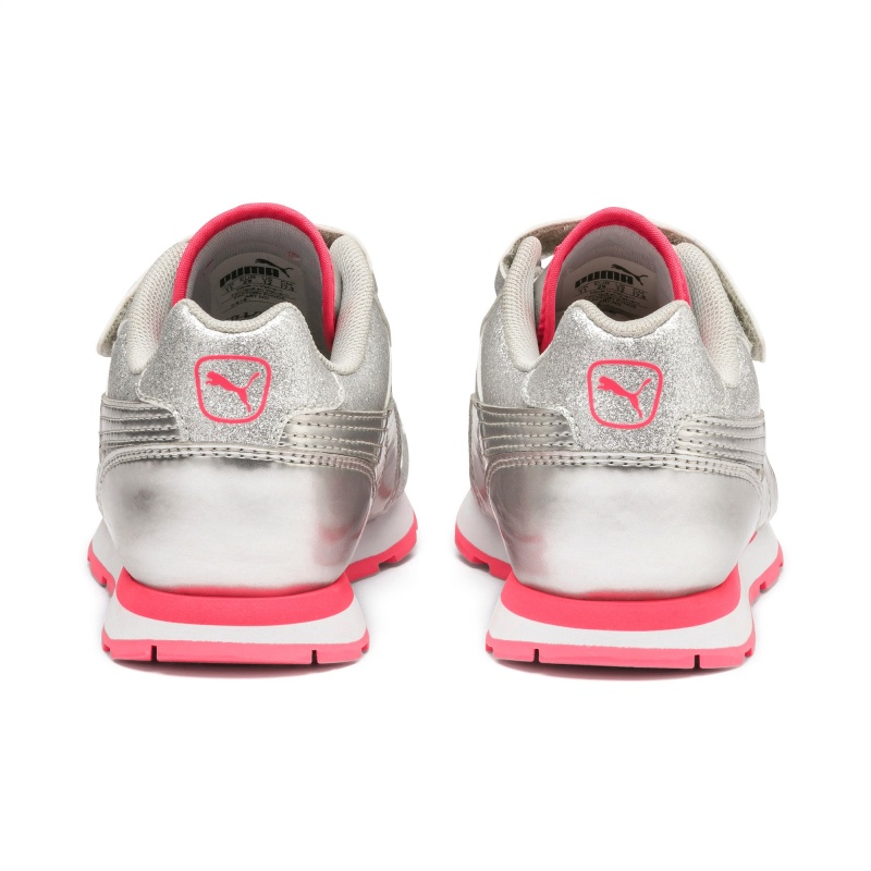 Tenis Puma Vista Glitz Little Plateados Coral Blancos | 95341RAHS