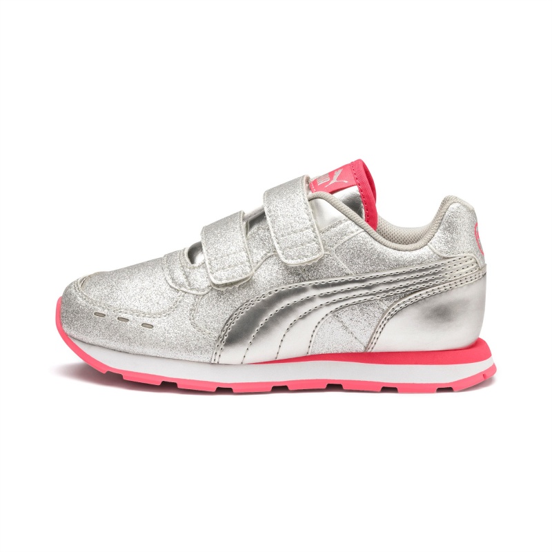 Tenis Puma Vista Glitz Little Plateados Coral Blancos | 95341RAHS