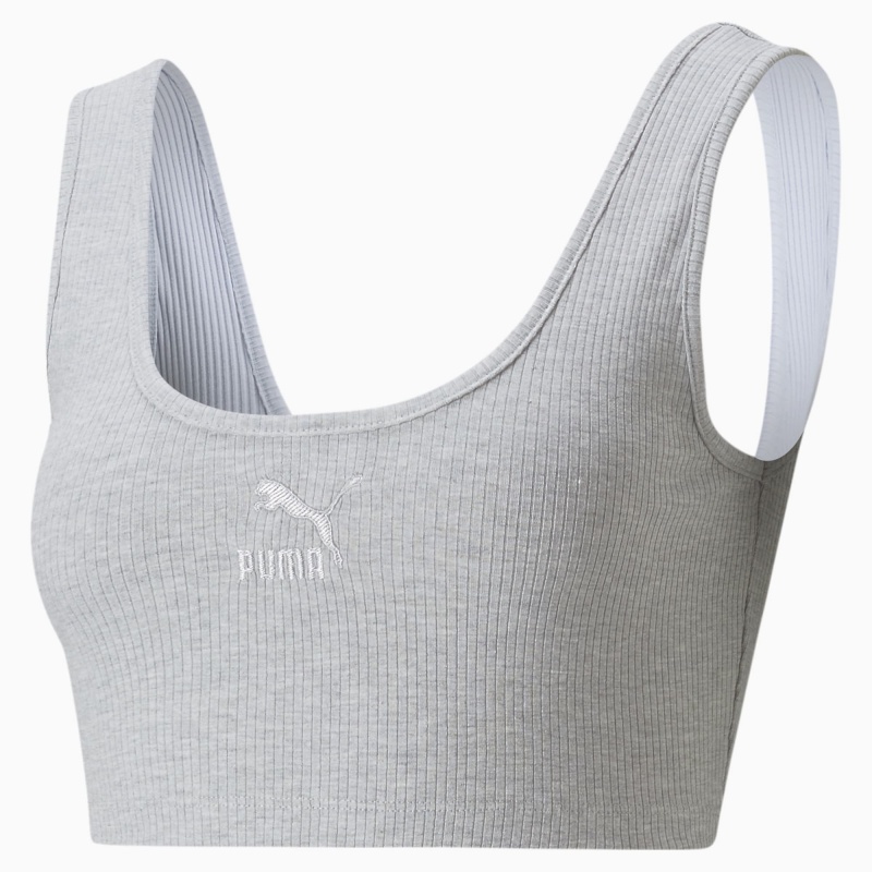 Top Puma Classics Acanalado Crop Azules | 03957MOYN