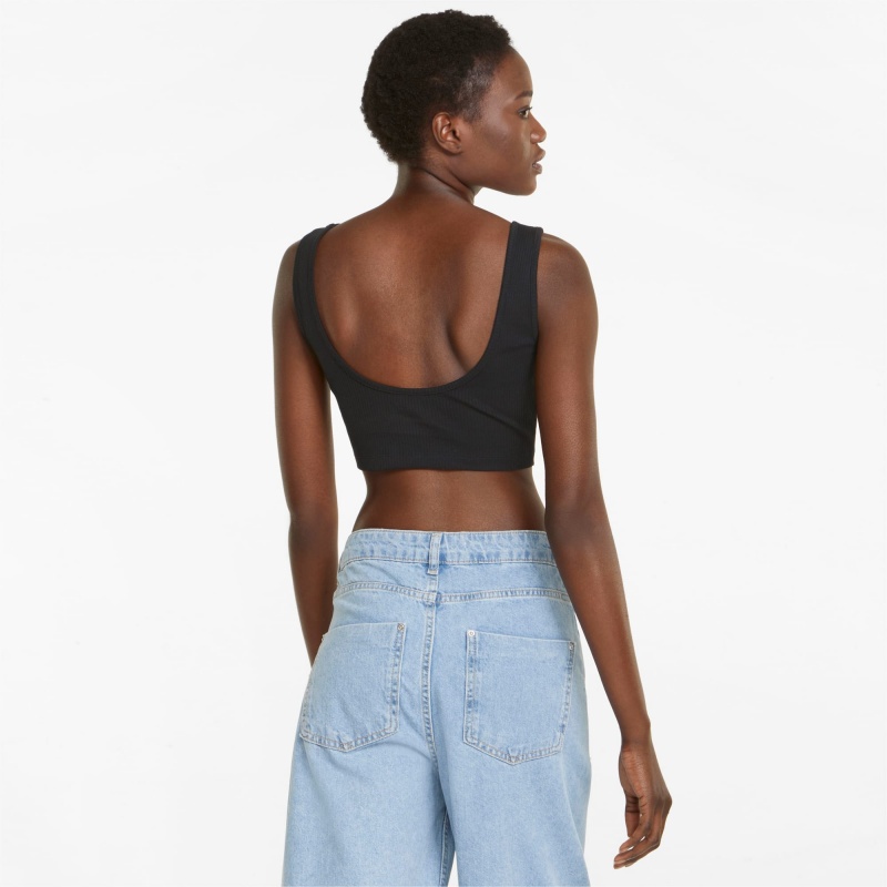 Top Puma Classics Acanalado Crop Negros | 65984IBSE
