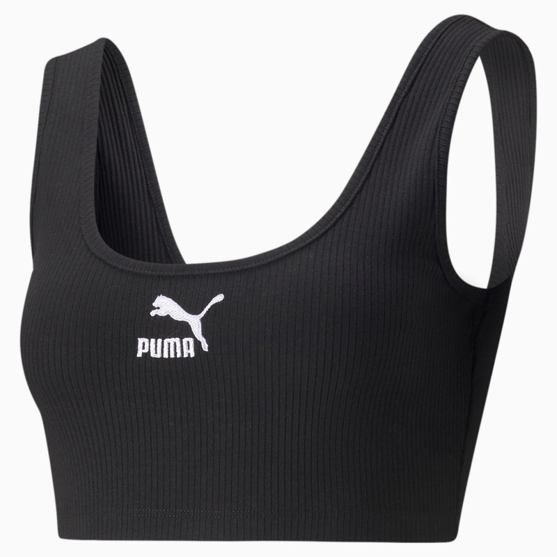 Top Puma Classics Acanalado Crop Negros | 65984IBSE