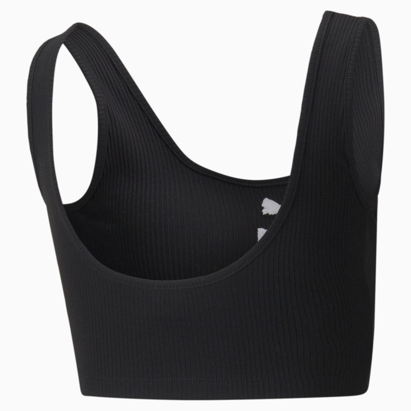 Top Puma Classics Acanalado Crop Negros | 65984IBSE