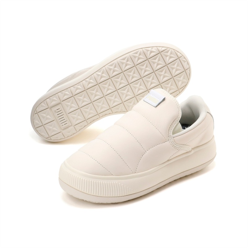Zapatos Puma Suede Mayu Slip-On Cuero Blancos | 36054GSIP